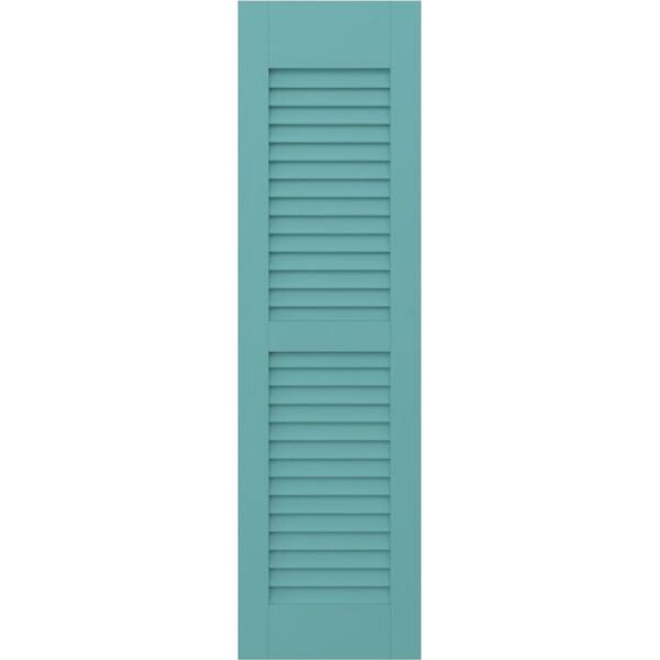 Ekena Millwork 12 in. W x 53 in. H Americraft 2 Equal Louver Exterior Real Wood Shutters Per Pair in Pure Turquoise