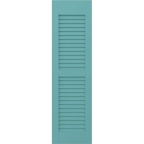 Ekena Millwork 15 in. W x 72 in. H Americraft 2 Equal Louver Exterior Real Wood Shutters Per Pair in Pure Turquoise