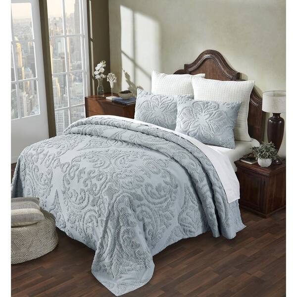 Better Trends Rylee Blue Single Piece 100% Cotton Twin Bedspread
