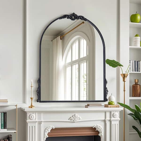 Elevatehome 24 in. W x 32 in. H Antique Black Arched Framed Accent Dresser Mirror Accent Wall Decorative Mirror
