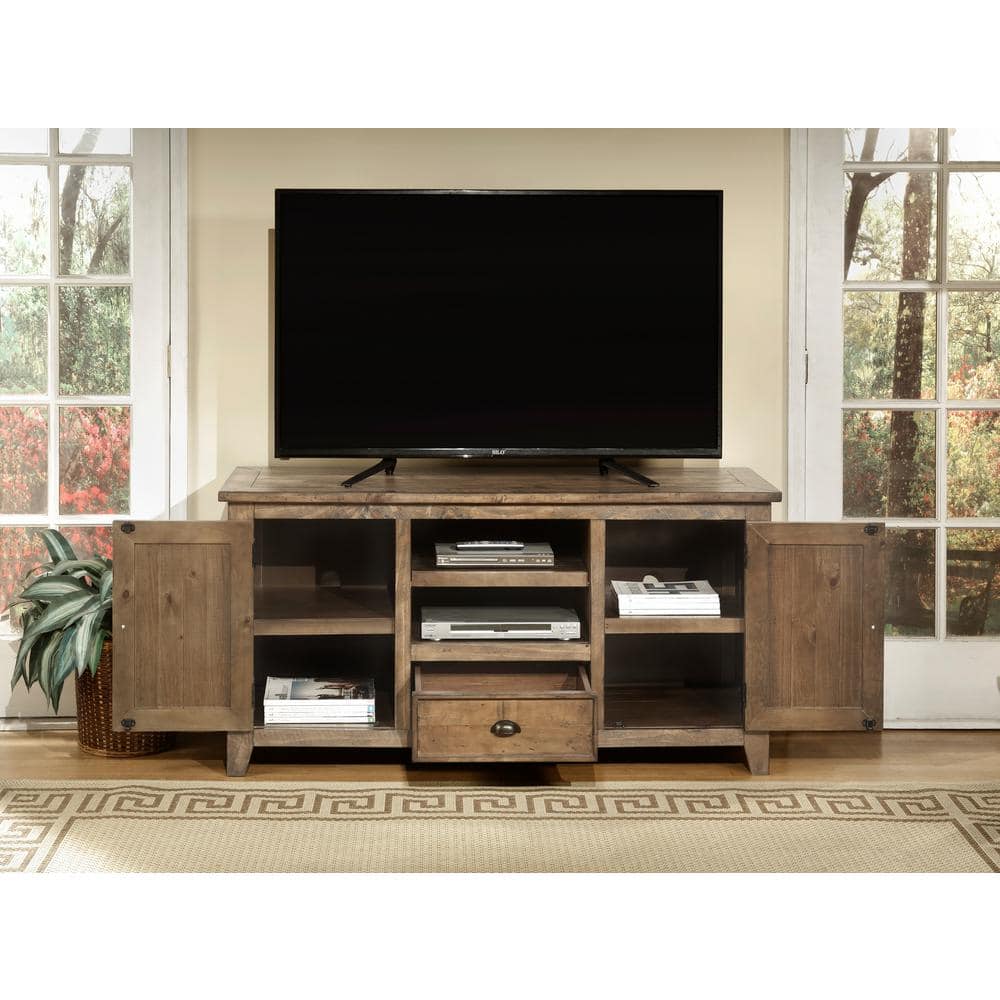 Coastal Charm White Solid Pine 60" TV Stand with Cabinets