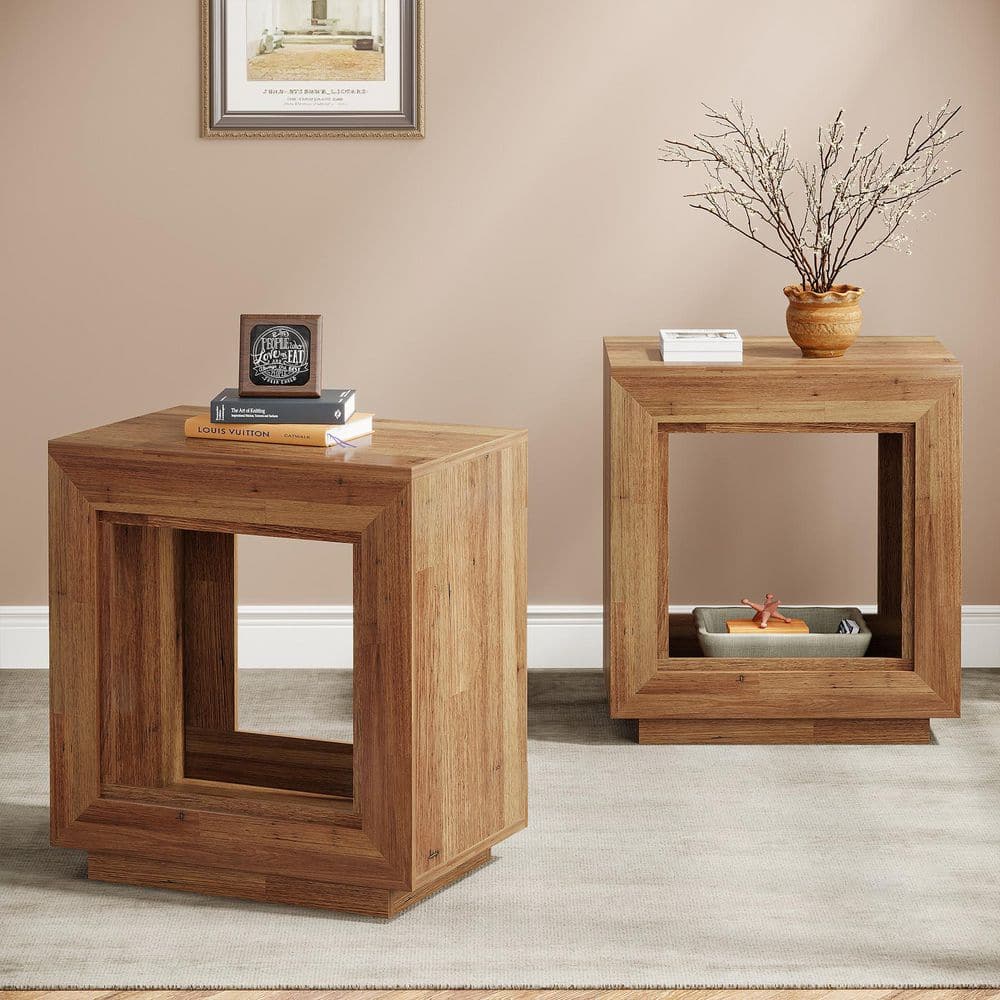BYBLIGHT Kerlin 2 Pieces 23.62 in. Mix Brown Rectangular MDF End Table ...