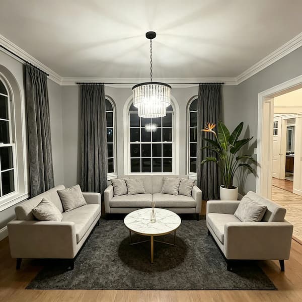 Modern 4-Light Black Drum Chandelier with 2-Tier Mercury Glass Shade Dining Kitchen Room Living Room Foyer Pendant Light