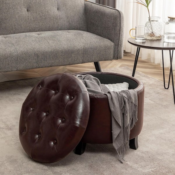Convenience Concepts Designs4Comfort Espresso Faux Leather Round Storage Ottoman