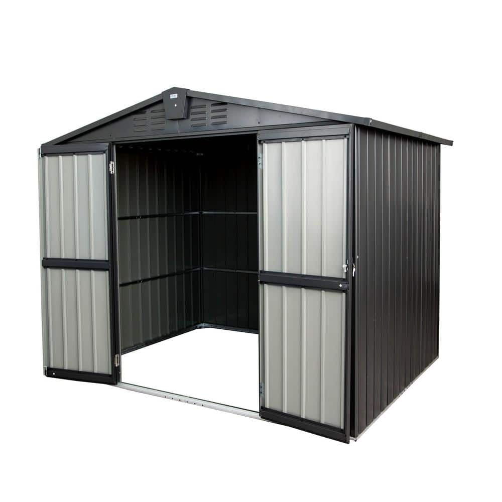 8.2 ft. W x 6.2 ft. D Metal Shed in Black with Lockable Double Door and Ven