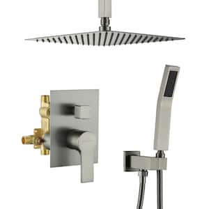 1-Spray Patterns with 2.5 GPM 12 in. Ceiling Mount Dual Shower Heads with Pressure Balance Valve in Brushed Nickel