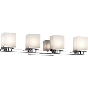 Sharyn 4-Light 8 in. Chrome Indoor Bathroom Vanity Wall Sconce or Wall Mount with Frosted Glass Square Rectangle Shades