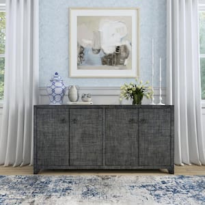Bar Harbor Charcoal Raffia 70 in. W Sideboard with 4 Doors and 2 Interior Shelves