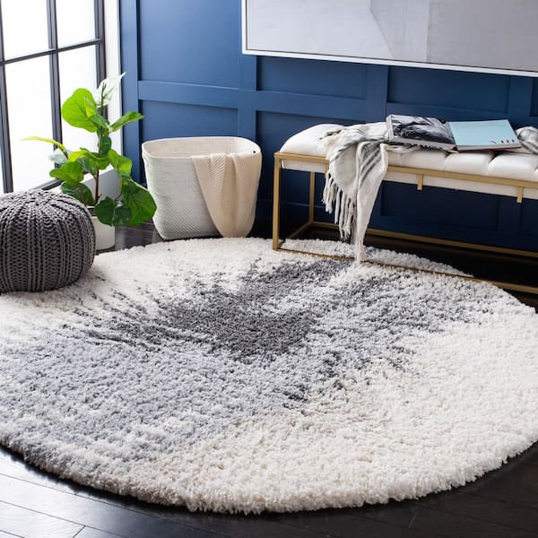 Fontana Shag 3 ft. x 3 ft. Gray/Ivory Abstract Radial Round Area Rug