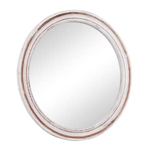 37 in. x 37 in. Round Framed White Wall Mirror with Bead Detailing