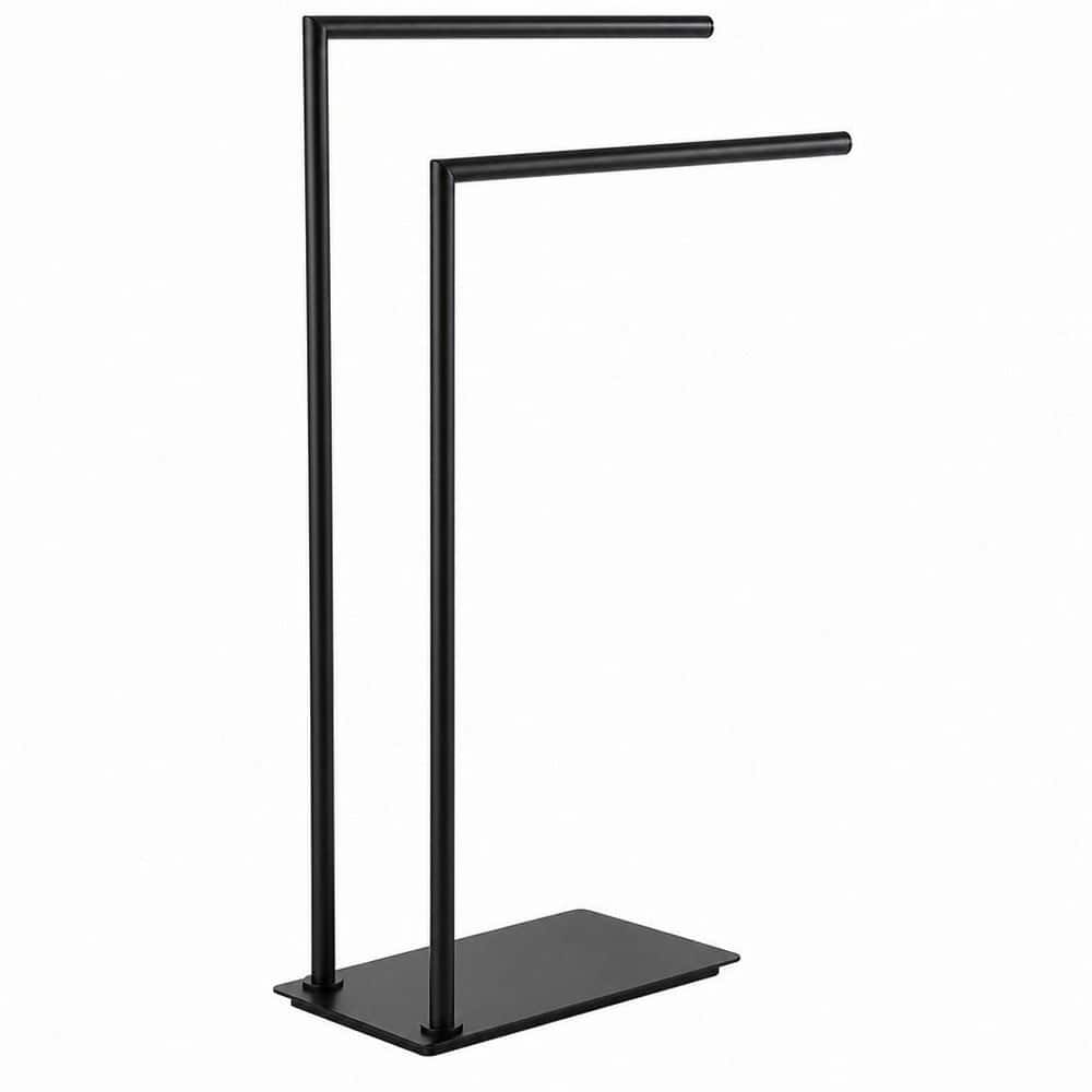 2 Bar Free Standing Bathroom Towel Rack in Black, Floor Double Towel Holders, Stable Freestanding Bath Towel Holder price history on PriceWatchPro