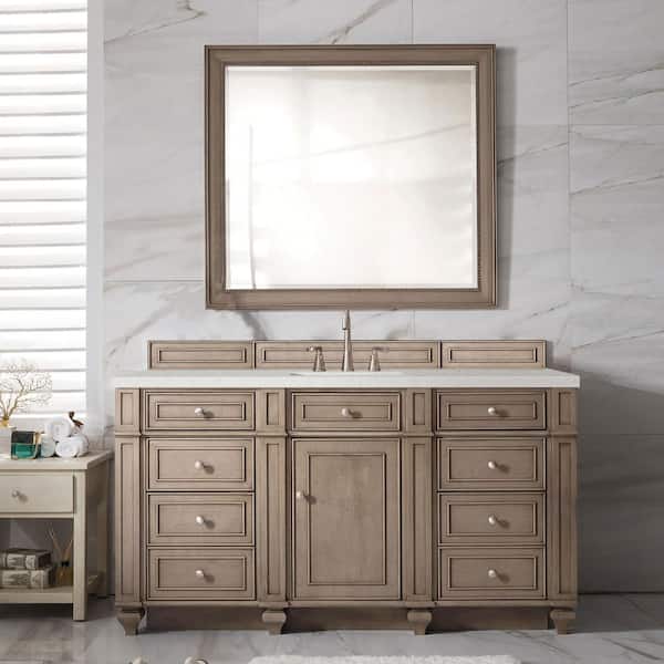 James Martin Vanities Bristol 60.0 in. W x 23.5 in. D x 34.0 in. H Bathroom Vanity in Whitewashed Walnut with Lime Delight Top