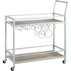 30 in. x 13 in. x 32.5 in. Rectangular Metal Silver and Gray Francesca Bar Cart