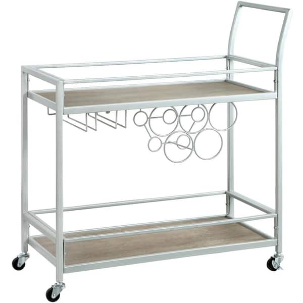 FirsTime & Co. 30 in. x 13 in. x 32.5 in. Rectangular Metal Silver and Gray Francesca Bar Cart