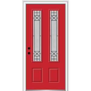 36 in. x 80 in. Courtyard Right-Hand 2 Lite Decorative Painted Fiberglass Smooth Prehung Front Door, 4-9/16 in. Frame