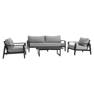 Grand Black 4-Piece Aluminum Patio Conversation Set with Dark Gray Cushions