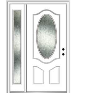 Rain Glass 48 in. x 80 in. Left-Hand Inswing Brilliant White Fiberglass Prehung Front Door on 4-9/16 in. Frame