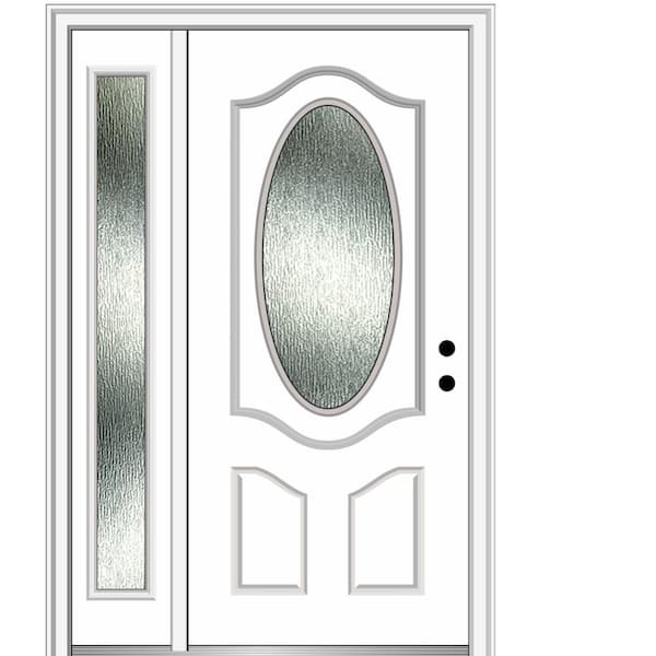 MMI Door Rain Glass 48 in. x 80 in. Left-Hand Inswing Brilliant White Fiberglass Prehung Front Door on 4-9/16 in. Frame