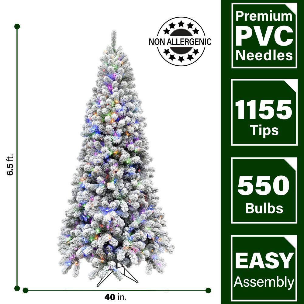 6.5-Foot Snowy Silverton Fir Christmas Tree with Multicolor LED Lights