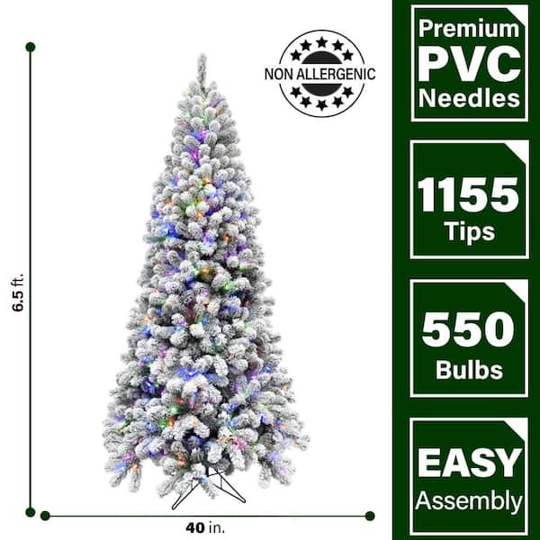 6.5 ft. Silverton Fir Snowy Artificial Christmas Tree, with Easy to Set up Multi-Color LED Lights