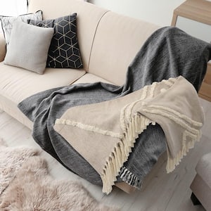 Norah Fringe Tufted Geometric Beige / Cream Organic Cotton Throw Blanket