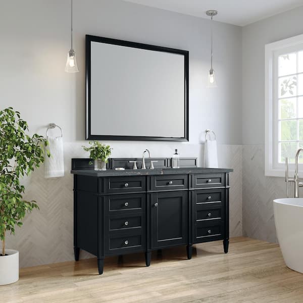 James Martin Vanities Brittany 60.0 in. W x 23.5 in. D x 34.0 in. H Bathroom Vanity in Black Onyx with Parisien Bleu Silestone Quartz Top