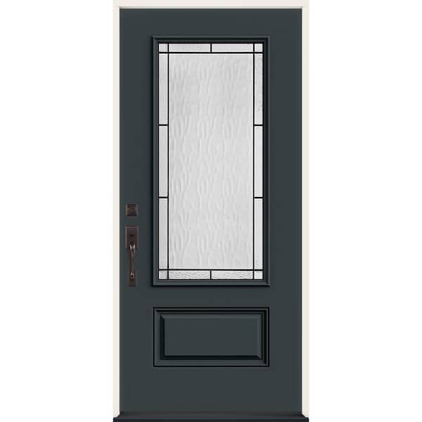 JELD-WEN 36 in. x 80 in. Right-Hand 3/4 Lite Decorative Glass Wendover Marine Fiberglass Prehung Front Door