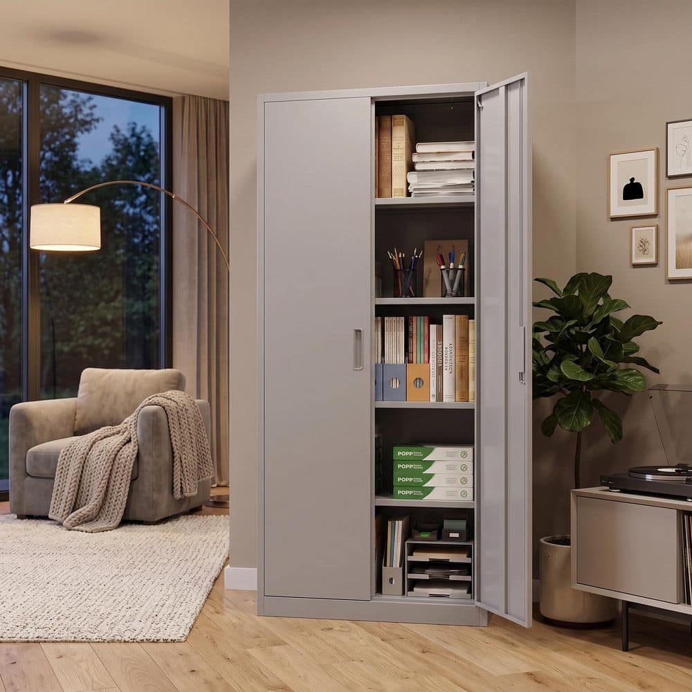 Grey 70.87 in. H Metal Storage Cabinet Lockable File Cabinet with Adjustable Shelves
