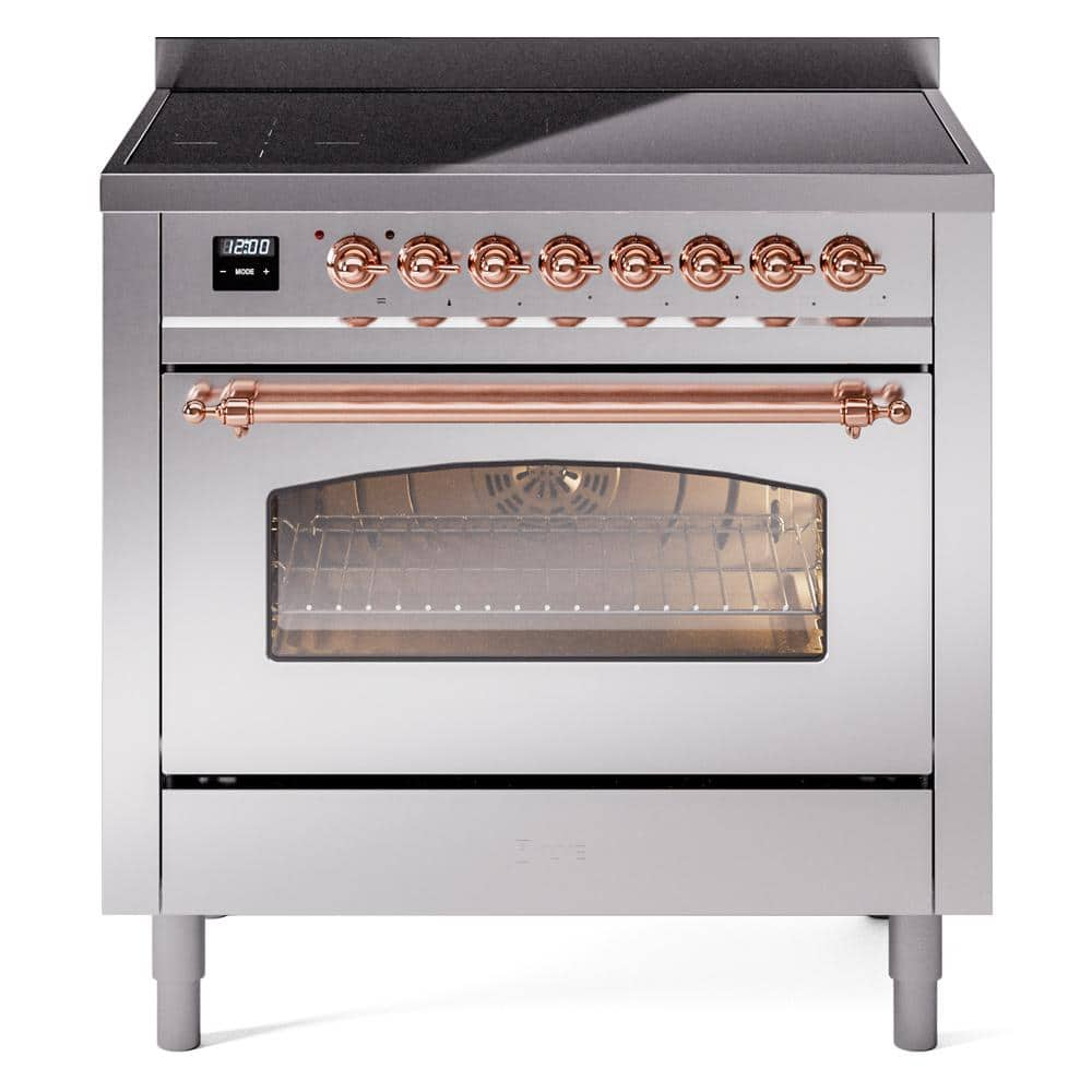 Nostalgie II 36 in. 6 Zone Freestanding Induction Range in Stainless Steel with Copper -  ILVE, UPI366NMPSSP