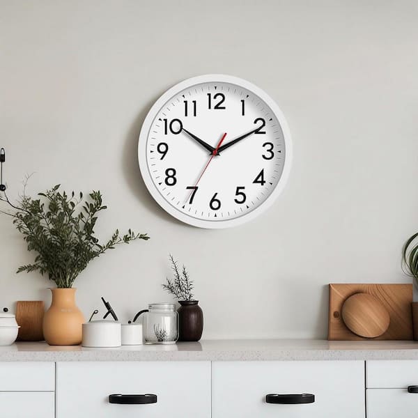 Afoxsos 12 in. White Analog Silent Non-Ticking Battery Operated