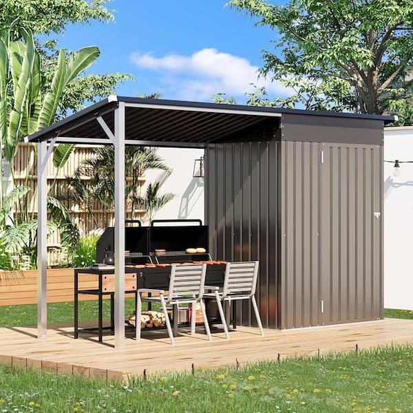 AECOJOY 10 ft. W x 3 ft. D Metal Outdoor Open-Sided Storage Shed