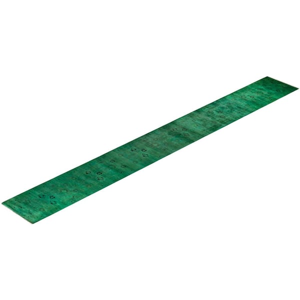 Overdyed Green 2 ft. 7 in. x 23 ft. 1 in. Wool Indoor Area Rug