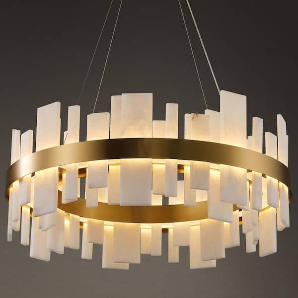 Modern Chandelier 31 in. 8-Lights Drum Gold Chandelier With Alabaster Shade, Chandelier for Dining Room, Living Room