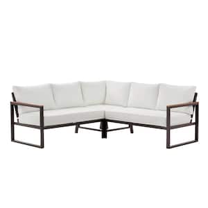 West Park Black Aluminum Outdoor Patio Sectional Sofa Seating Set with CushionGuard White Cushions