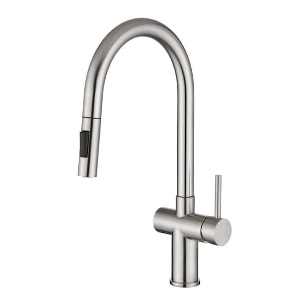Flynama Single Handle Pull-Down Sprayer Kitchen Faucet in Brushed Nickel