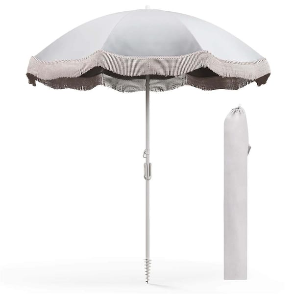 Costway 6.5 ft. Steel Market Tilt Patio Umbrella in White