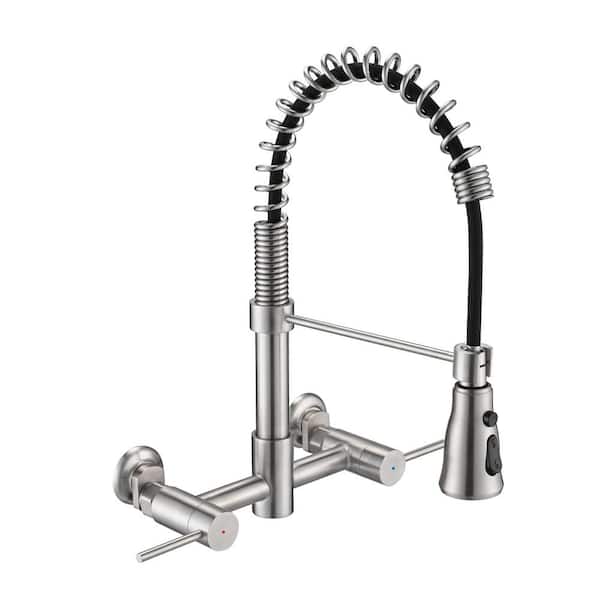 Satico Double Handle Bridge Kitchen Faucet in Brushed Nickel Stainless Steel