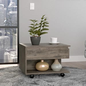 21.6 in. 1-Drawer 1-Shelf Lift Top Coffee Table with Wheels, Dark Brown