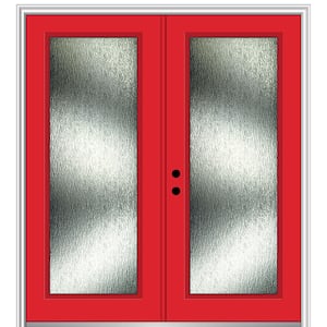 68 in. x 80 in. Right-Hand Inswing Rain Glass Red Saffron Fiberglass Prehung Front Door on 4-9/16 in. Frame