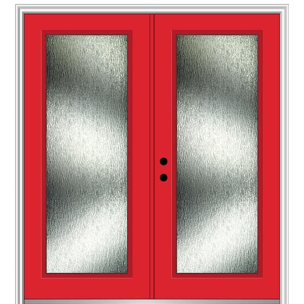 MMI Door 68 in. x 80 in. Right-Hand Inswing Rain Glass Red Saffron Fiberglass Prehung Front Door on 4-9/16 in. Frame