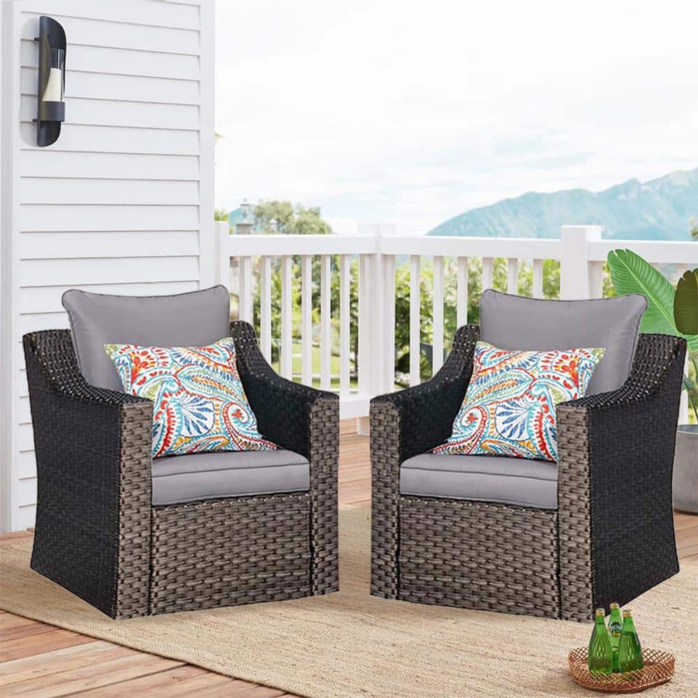 SUNVIVI Wicker Outdoor Lounge Chair with Gray Cushion (2Pack) EU101DGY