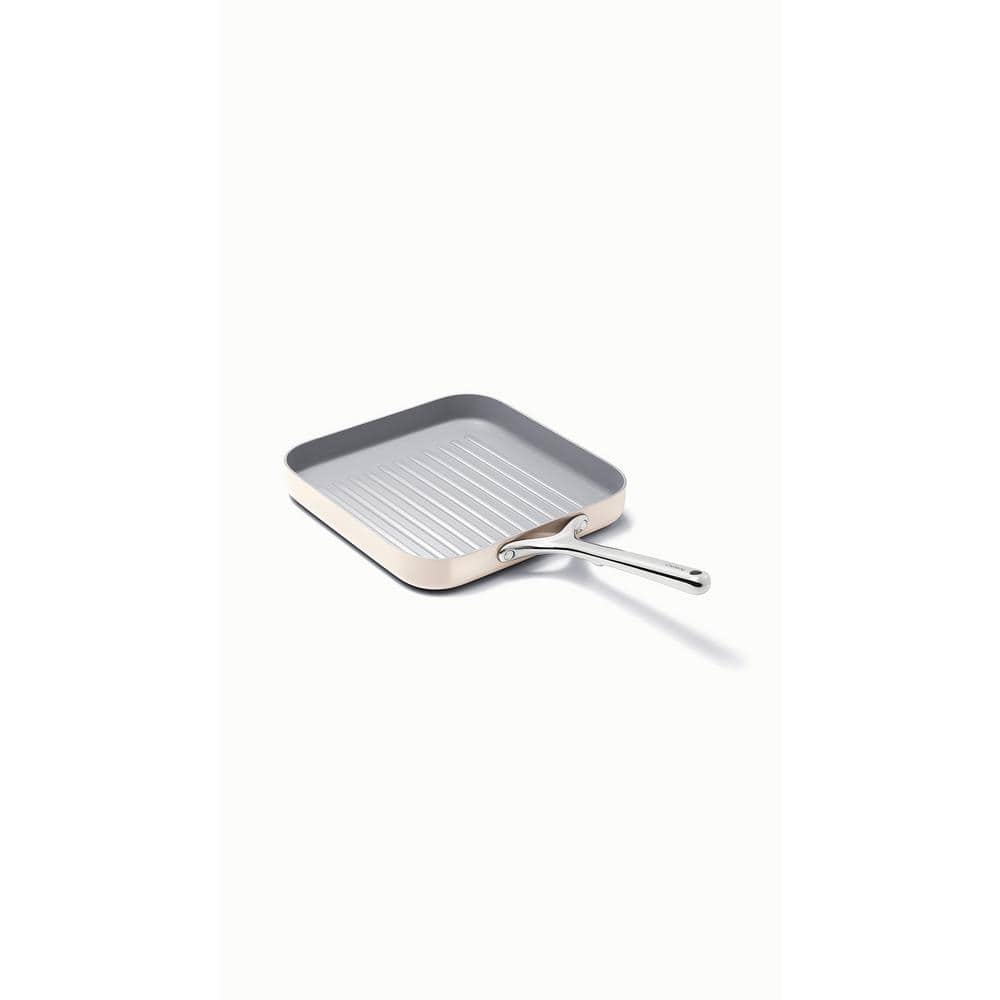 Cream Ceramic Nonstick 11" Square Grill Pan with Stainless Steel Handle