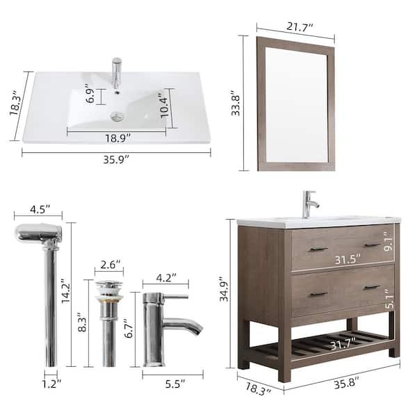 36 in. with White Resin Top 36in. x 18 in. Bathroom Vanity with Vessel Sink and Mirror