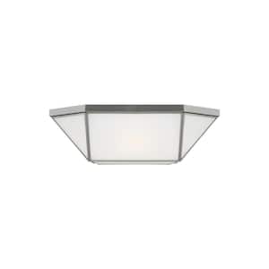 Morrison 20 in. 4-Light Brushed Nickel Flush Mount with White Glass Panel