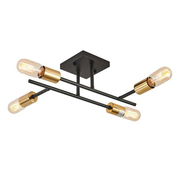 RRTYO Highlandville 15.75 in. 4-Light Black and Gold Sputnik Semi-Flush Mount