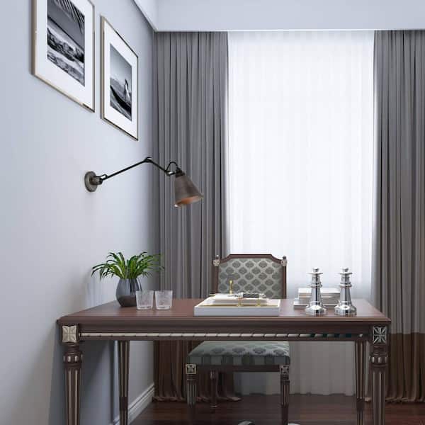 Modern Industrial Swing Arm Wall Light, 1-Light Brushed Black Wall Sconce with Metal Funnel Shade (2-Pack)