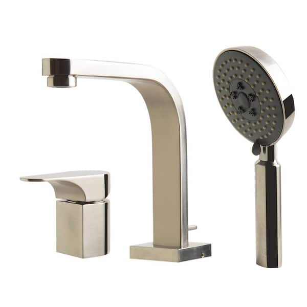 Single-Handle Tub Deck Mount Tub Faucet with Sleek Modern Design in Brushed Nickel