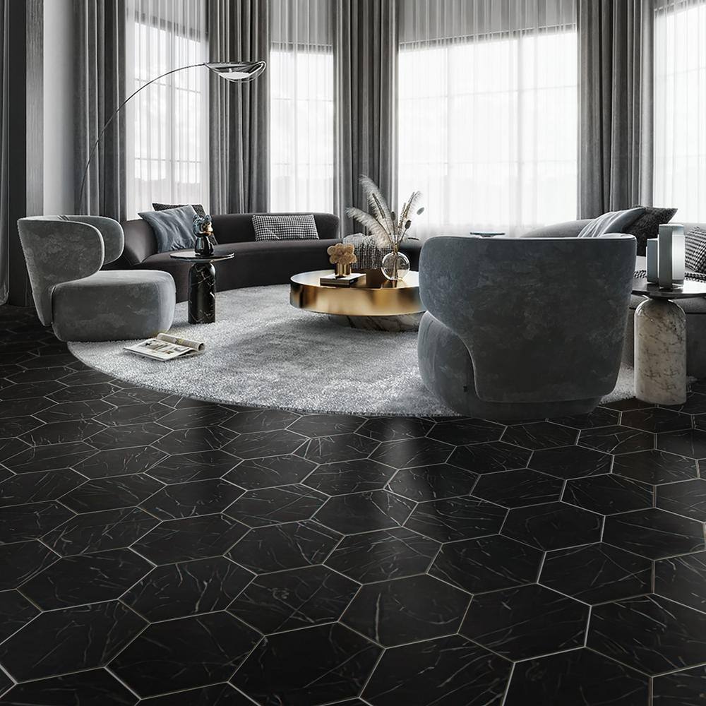 Nero Black Matte Hexagonal Porcelain Wall and Floor Tile