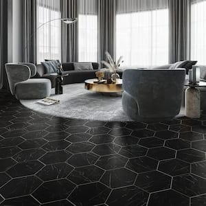 Terra Mia 8.1 in. x 9.25 in. Black Porcelain Matte Hexagon Wall and Floor Tile (9.93 sq. ft./case) 25-Pack