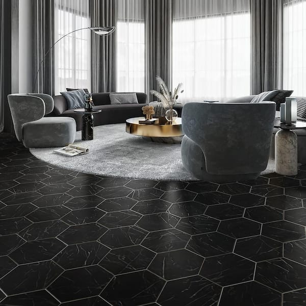 Terra Mia 8.1 in. x 9.25 in. Black Porcelain Matte Hexagon Wall and Floor Tile (27 Cases/268.11 sq. ft./Pallet)
